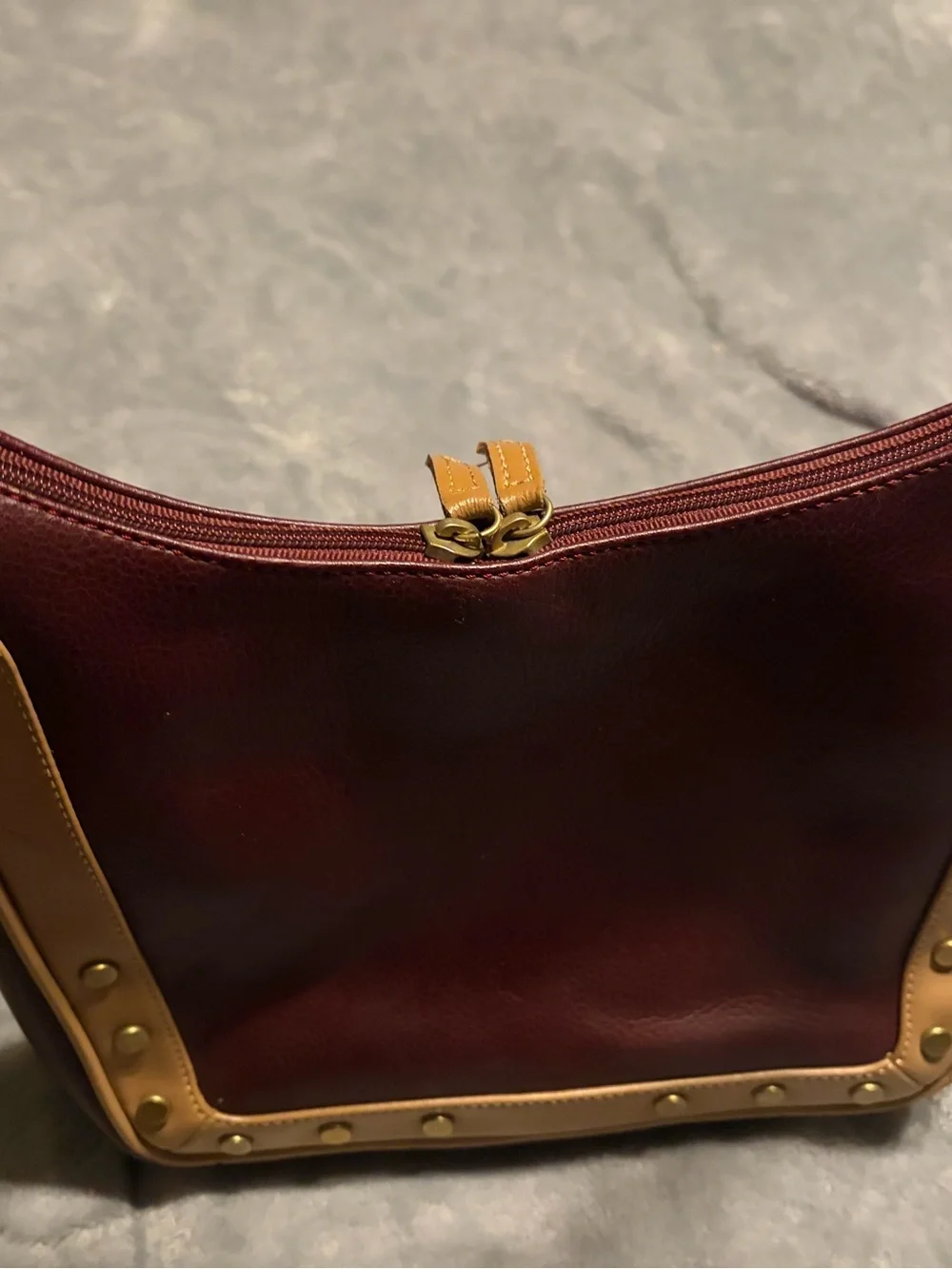 Y2K Made in Italy Burgundy & Tan Studded Shoulder Bag 2000s